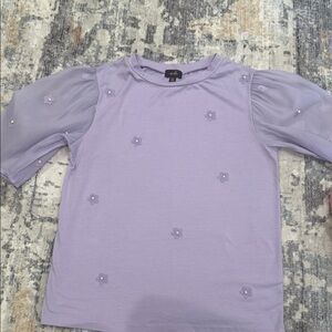 Lavender Short Sleeve Top with Floral Details